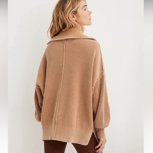 Cozy Aerie V-Neck Tan Sweater for Women - Picture 3 of 7